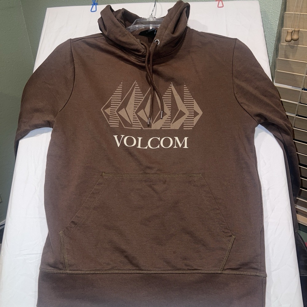 Volcom Brown Graphic Hoodie Pullover Long Sleeve Hooded Sweatshirt Men's Small